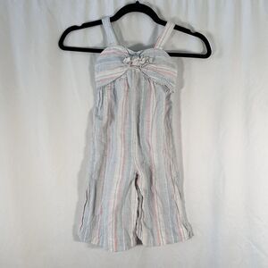 Hope and Henry Jumpsuit Girl Toddler 3 White Striped Sleeveless Pullover Linen
